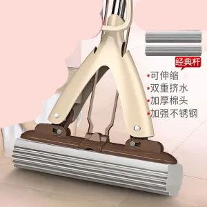 Spons Mop Huishoudelijke Gratis Hand Wassen Halve Vouw Geperst Water Lijm Katoen Mop Grote Luie Badkamer Absorberende Mop Staaf stoom Mop: 27 cm Gray 2 heads