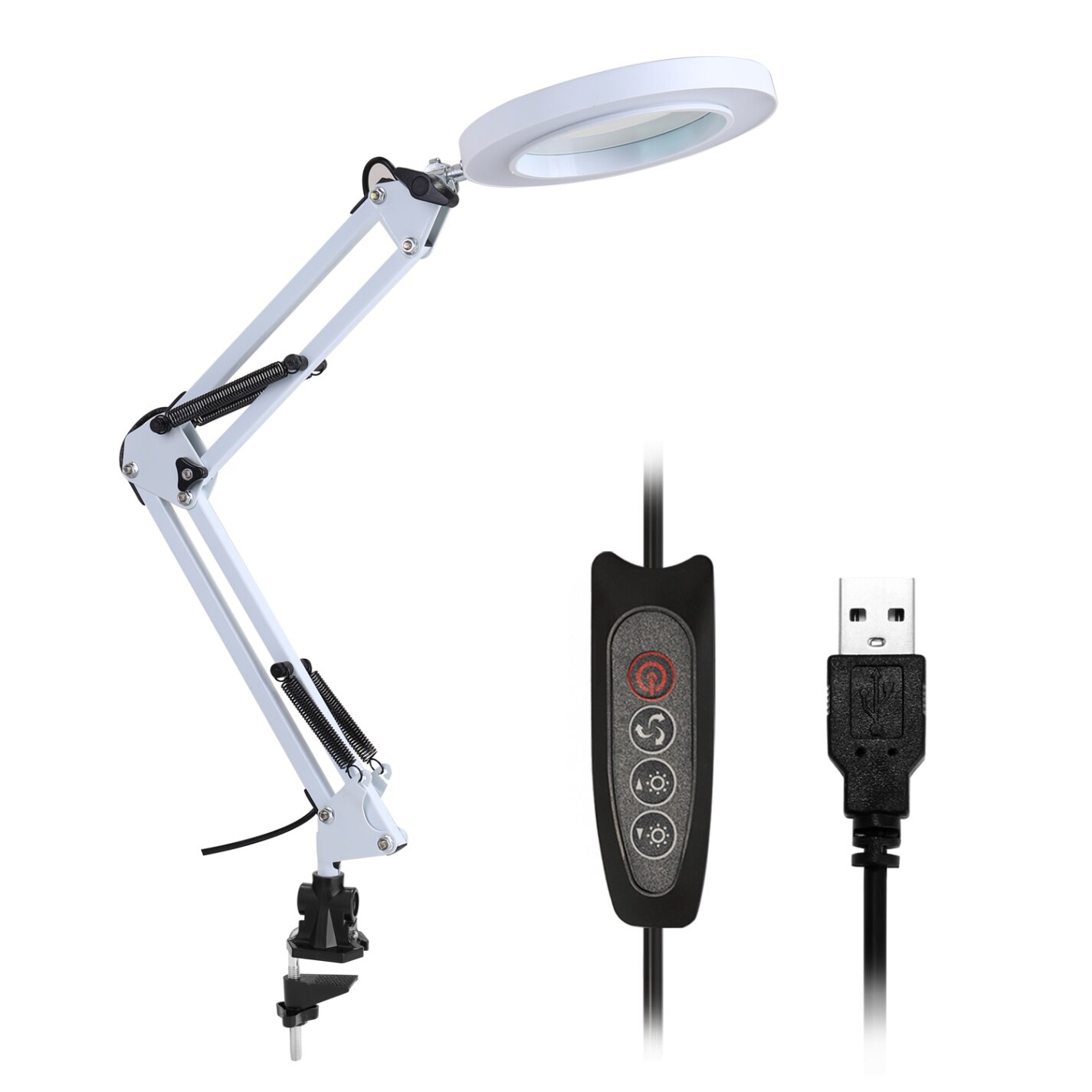 Lighting Magnifier 5X Magnifying Glass Desk Lamp Magnifier LED Light Foldable Reading Lamp Magnifier USB Power Supply: White  C-clamp