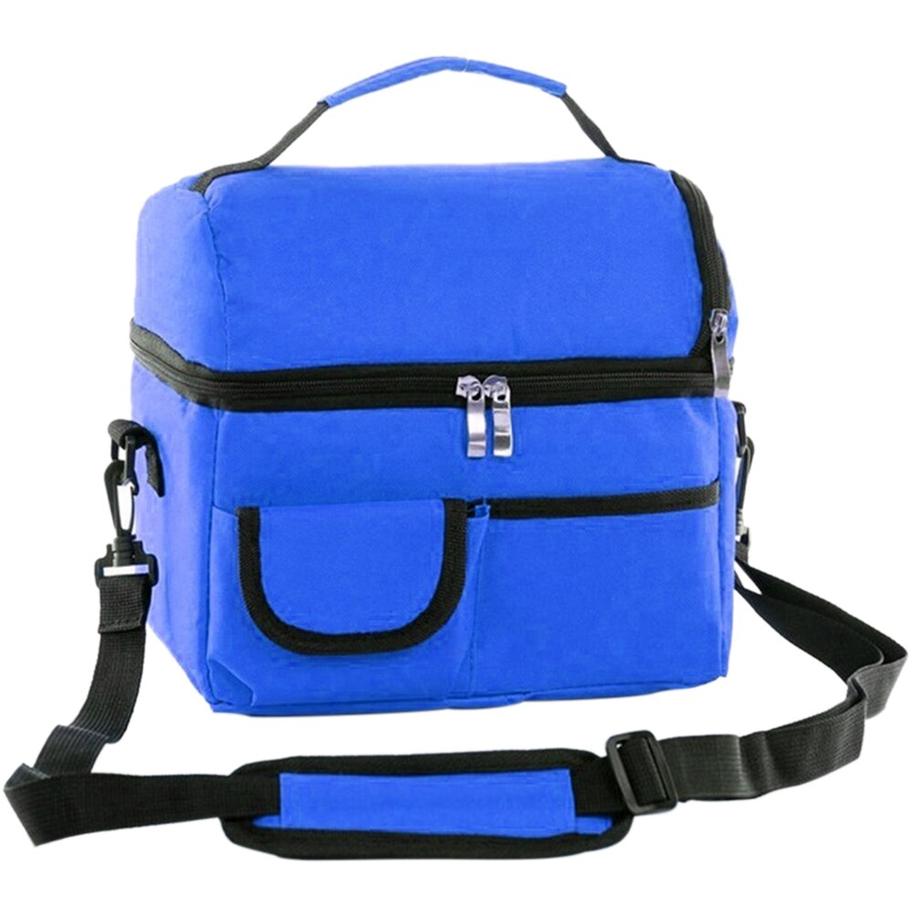 Double Layer Lunch Bag Unisex Multifunctional Travel Tote Leakproof Cooler Fresh Keeping Picnic Oxford Cloth Office Insulated: Royal Blue