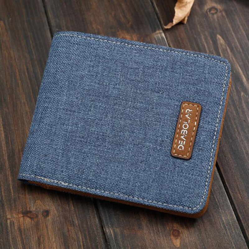 ¡Novedad de ! Cartera corta para hombre, billetera de lona informal, tarjetero Simple Horizontal Delgado: Azul