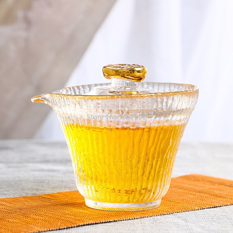 The tree pattern glass tea cup lead-free crystal glass fair cup with gold cover tea set