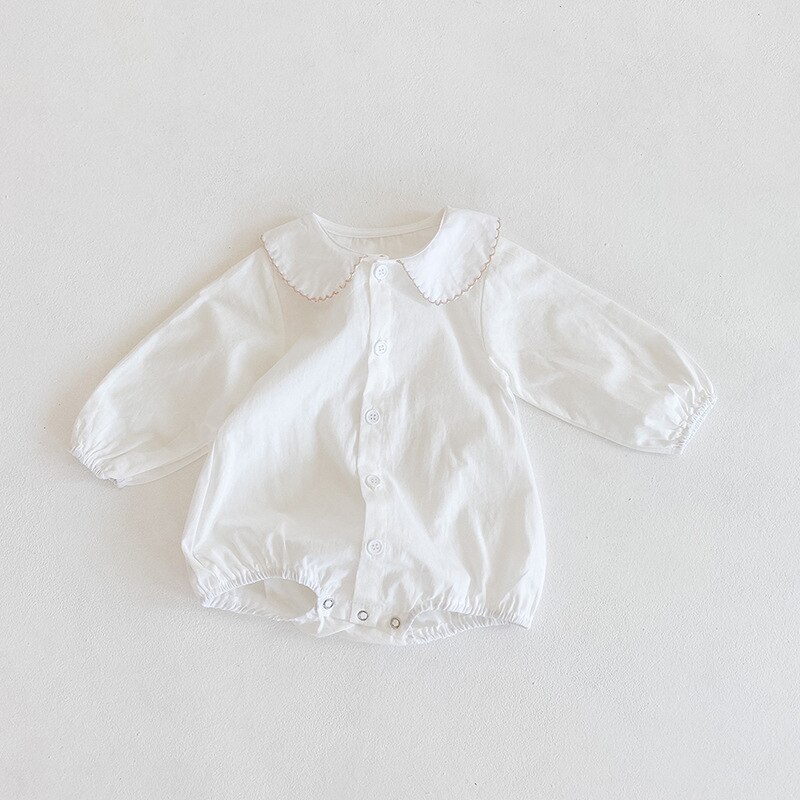 Kids Bodysuits Baby Boys Girls Long Sleeve Clothes Solid Color White Jumpsuits Spring Autumn Cute Wild Tops