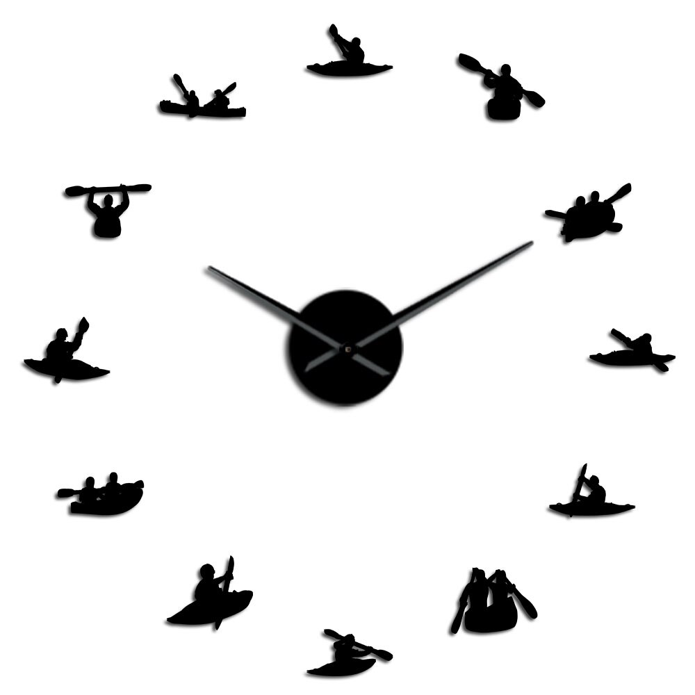Canoa Rafting deportes acuáticos kayak DIY Reloj de pared grande con efecto espejo Kayakers gigante sin marco reloj de agujas grandes: Black / 47 Inch