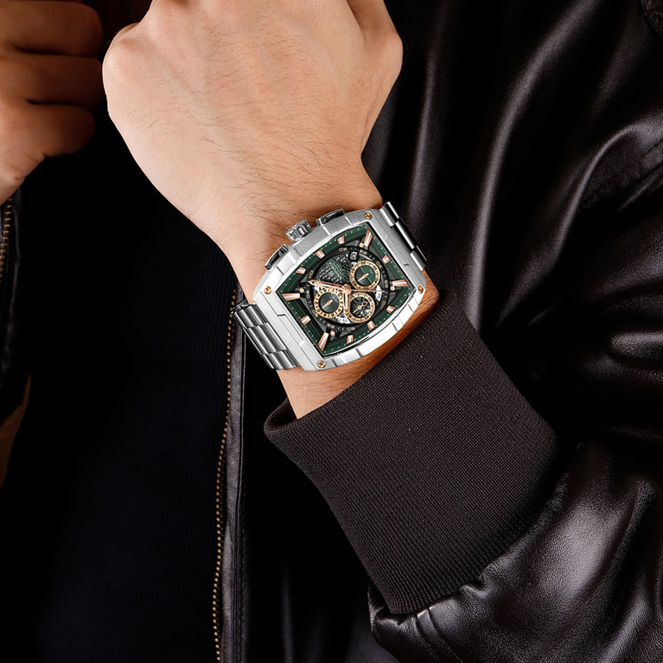 NAVIFORCE zegarek kwarcowy dla mężczyzn moda wodoodporny świecący chronograf zegarek Auto data pasek ze stali nierdzewnej zegar prezent