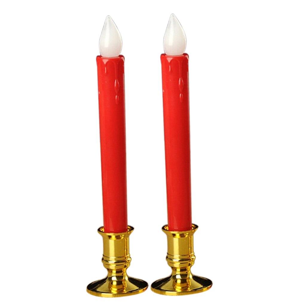 2 Set Wedding LED Candles Pillar Tea Light Church Candles Stand Flameless Votive Long Candles for Home Cafe Bar Decor: Red Golden Base