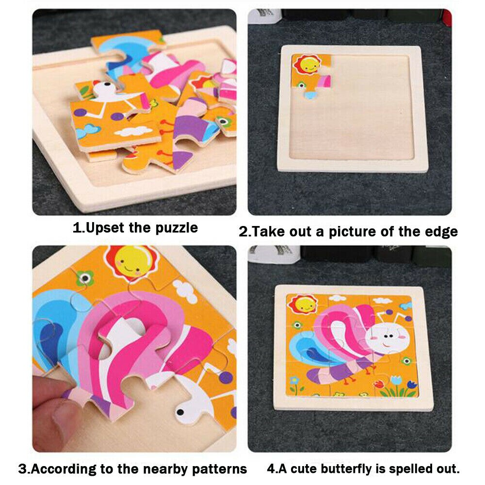 Nuovo Del Bambino Educativi Per Bambini Prima Educazione Giocattolo di Legno Piccolo 9-Pezzo di Puzzle Puzzle Puzzle Di Cartone Animato Animale Giocattoli Delle Ragazze Dei Ragazzi