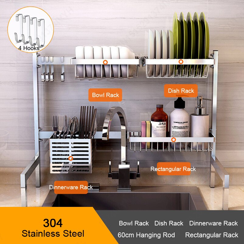 304 Roestvrijstalen Keuken Plank Rack Drogen Drain Opslag Houders Keuken Schaaltje Bestek Cup Afvoer Rack Keuken Organizer
