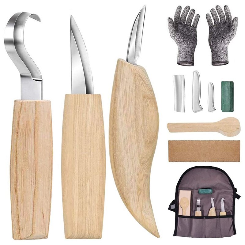 ! 10 Pcs Fraxinus Mandshurica Wood Carving Tools Set,Stainless Steel Wood Carving Tools Kit for Beginners-Carving