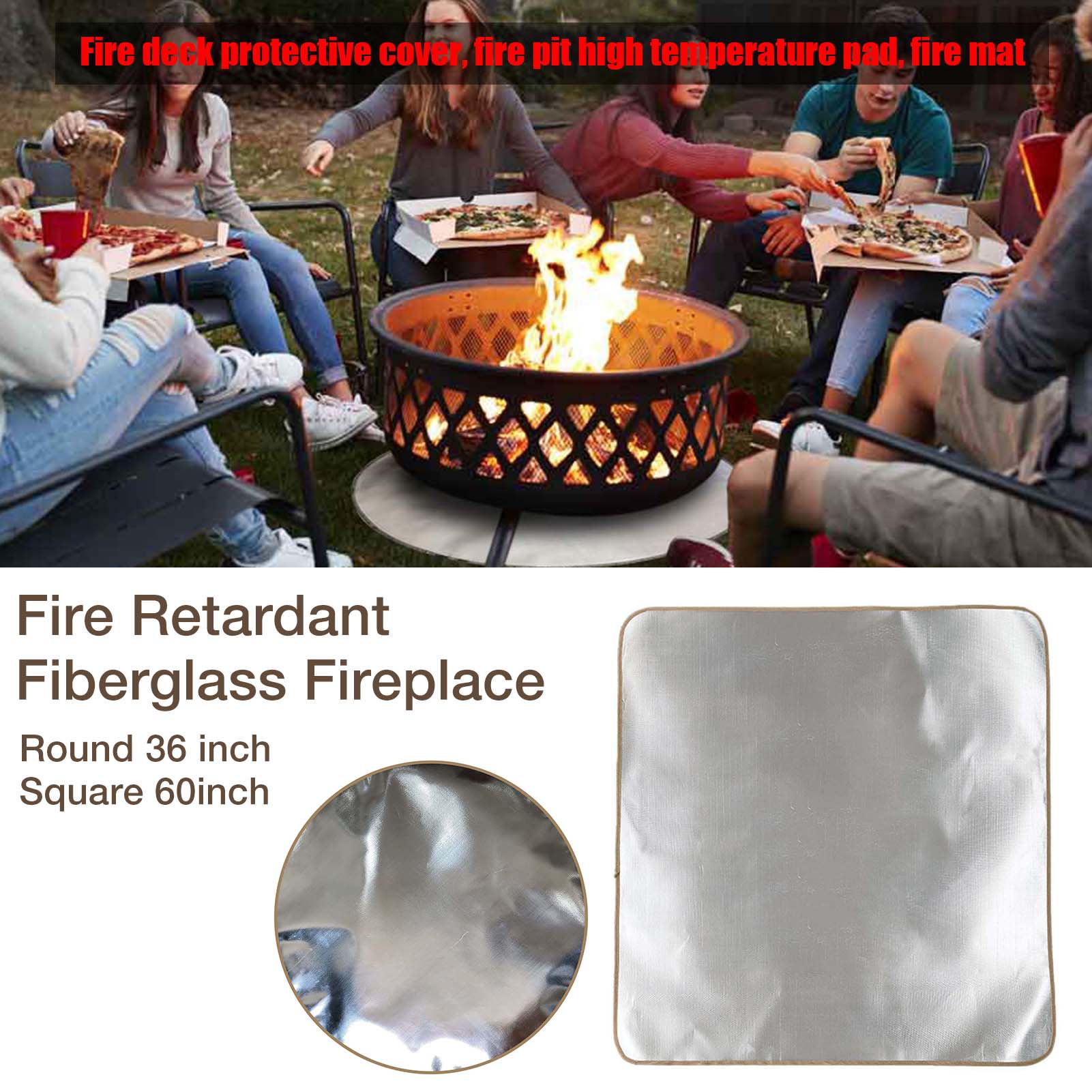 Fire Pit-Mat Fireproof Patio Grill Pad Deck Protective Mat Rug Fire Retardant Fiberglass Fireplace Waterproof,, Portable Cushion