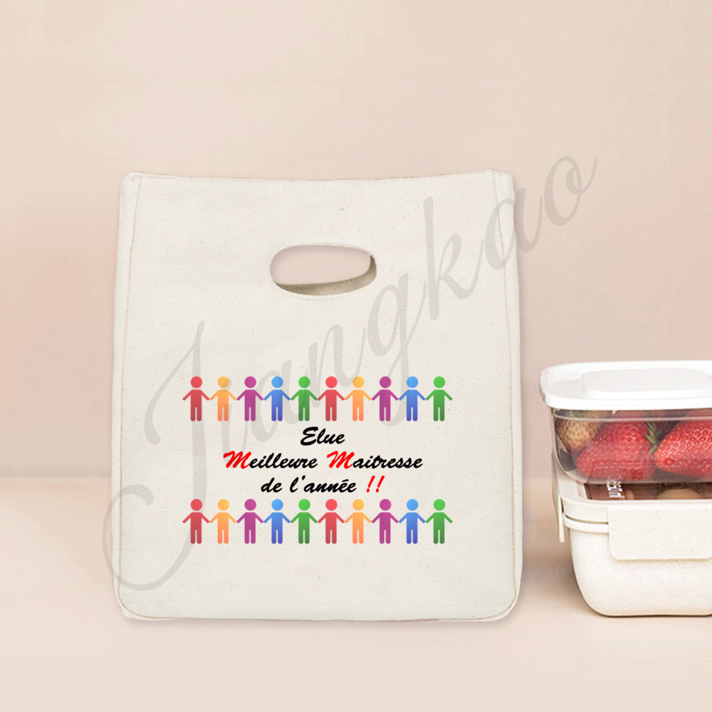 Merci Maitresse Maitre French Printed Lunch Bag Insulated Cooler Bento Tote Thermal Food Bags Teacher's Day for Teachers