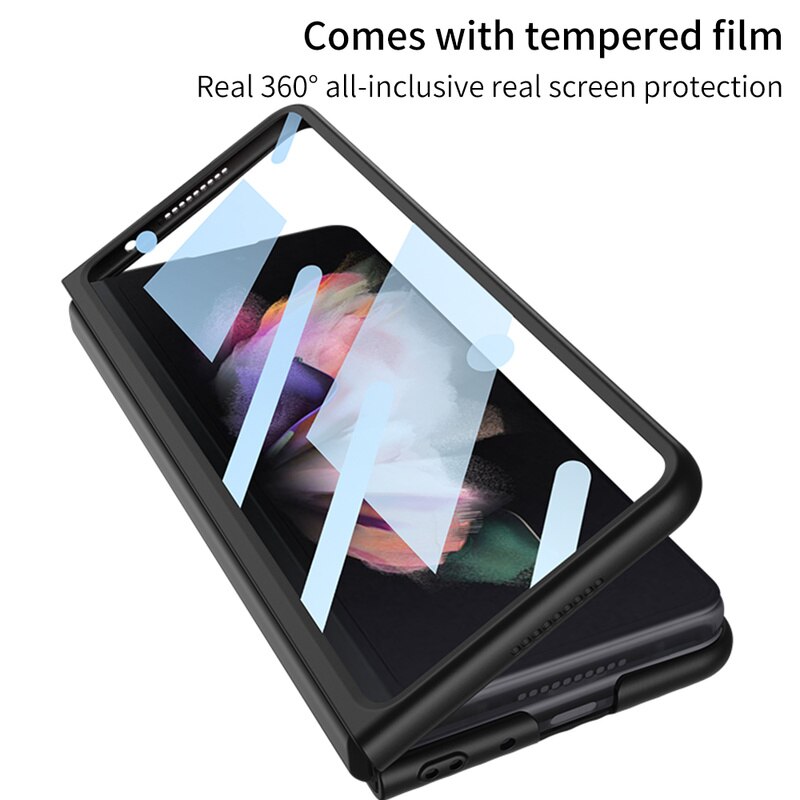 Luxury Suitcase Phone Case for Samsung Z Fold3 fold 3 5g Case With Phone Holder Bracket Tempered Glass Protective Case Funda