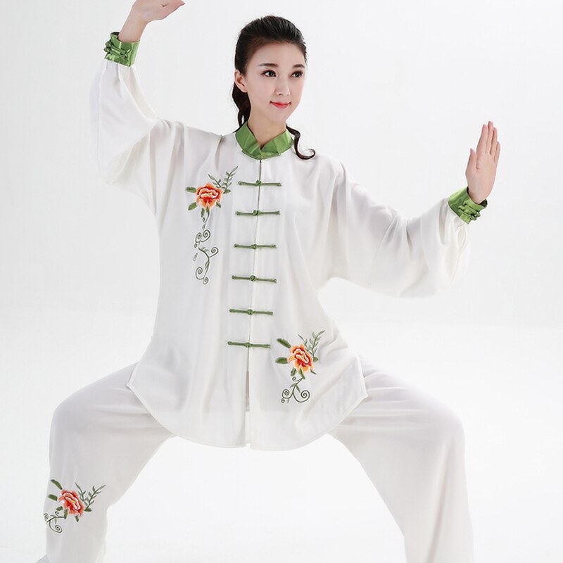 Frauen Traditionelle Chinesische Kleidung Stickerei Lange Ärmeln Wushu TaiChi KungFu Uniform Anzug Uniformen Tai Chi Übung Kleidung
