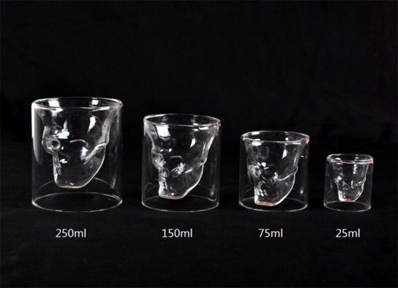 2Pcs 25Ml Dubbel Glas Schedel Cup Twee Manieren Shot Transparante Kristallen Schedel Head Cocktail Melk Champagne Whisky Wodka wijn Glas