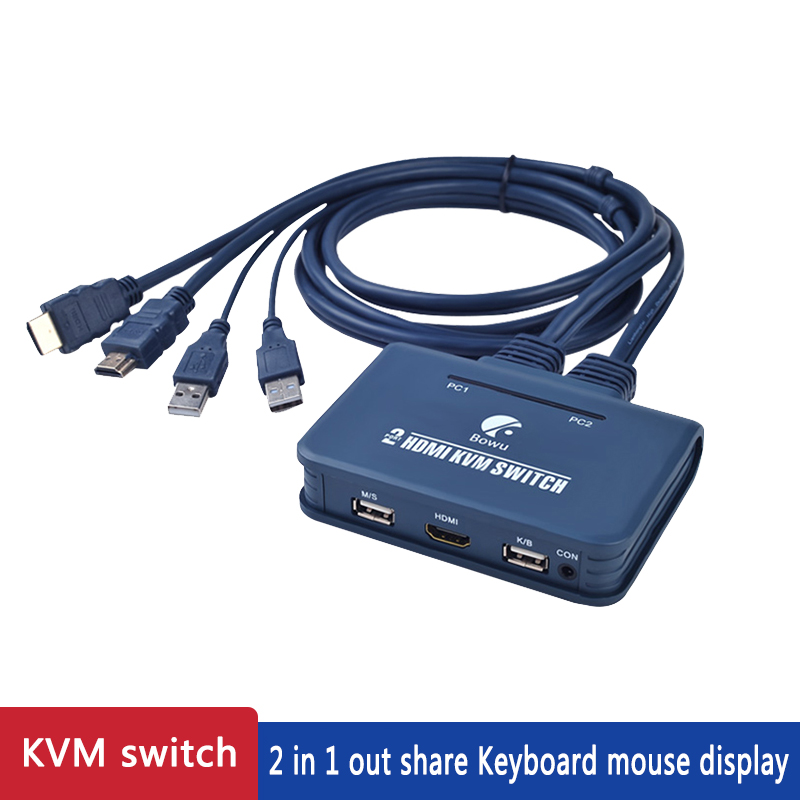 2 port HDMI KVM switch with cable 2 computers share monitor keyboard and mouse