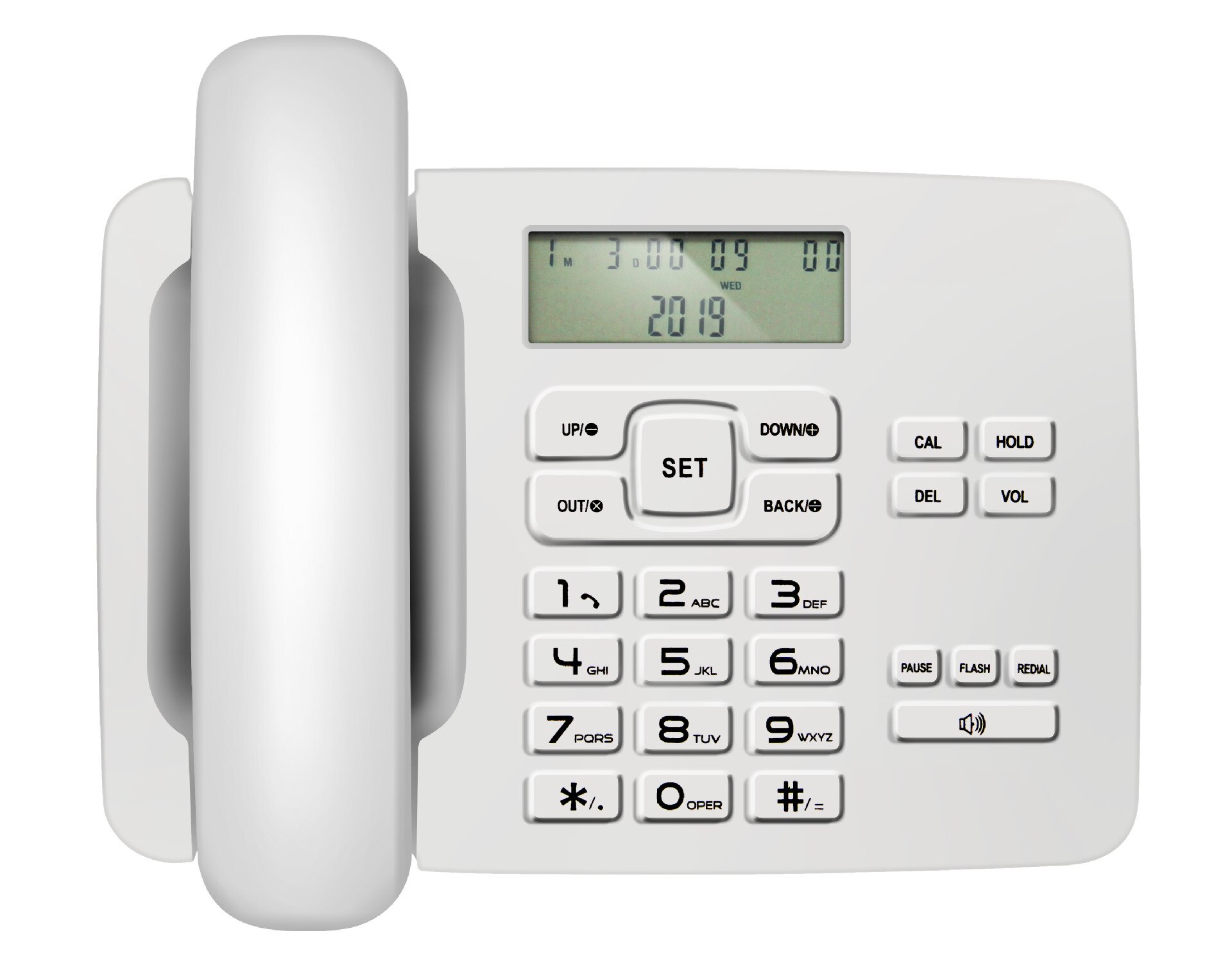 Vaste telefoon thuis, vaste telefoon, nummerherkenning/fsk/dtmf, dubbel systeem/kalender/lcd, fsk/dtmf, dubbel systeem, thuiskantoortelefoon