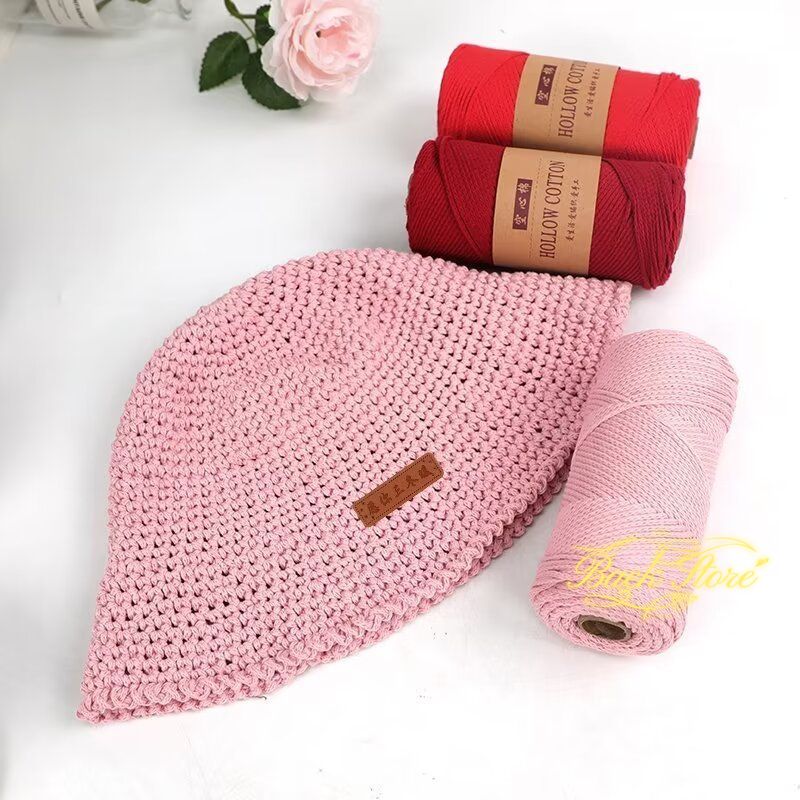 Hollow Cotton Thread Linen Yarn 150g Round Strand Medium Thick Cotton Thread Hand Woven DIY Crochet Hook Hat Bag Material