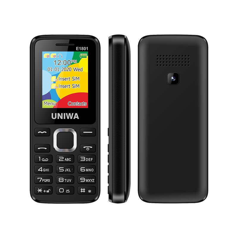 Uniwa E1801 ミニ携帯電話デュアル sim 2 グラム gsm SC6531E バー機能 800 mah 0.08MP 学生のための長老バイブレータートーチ携帯電話: Add 8GB TF Card / Black