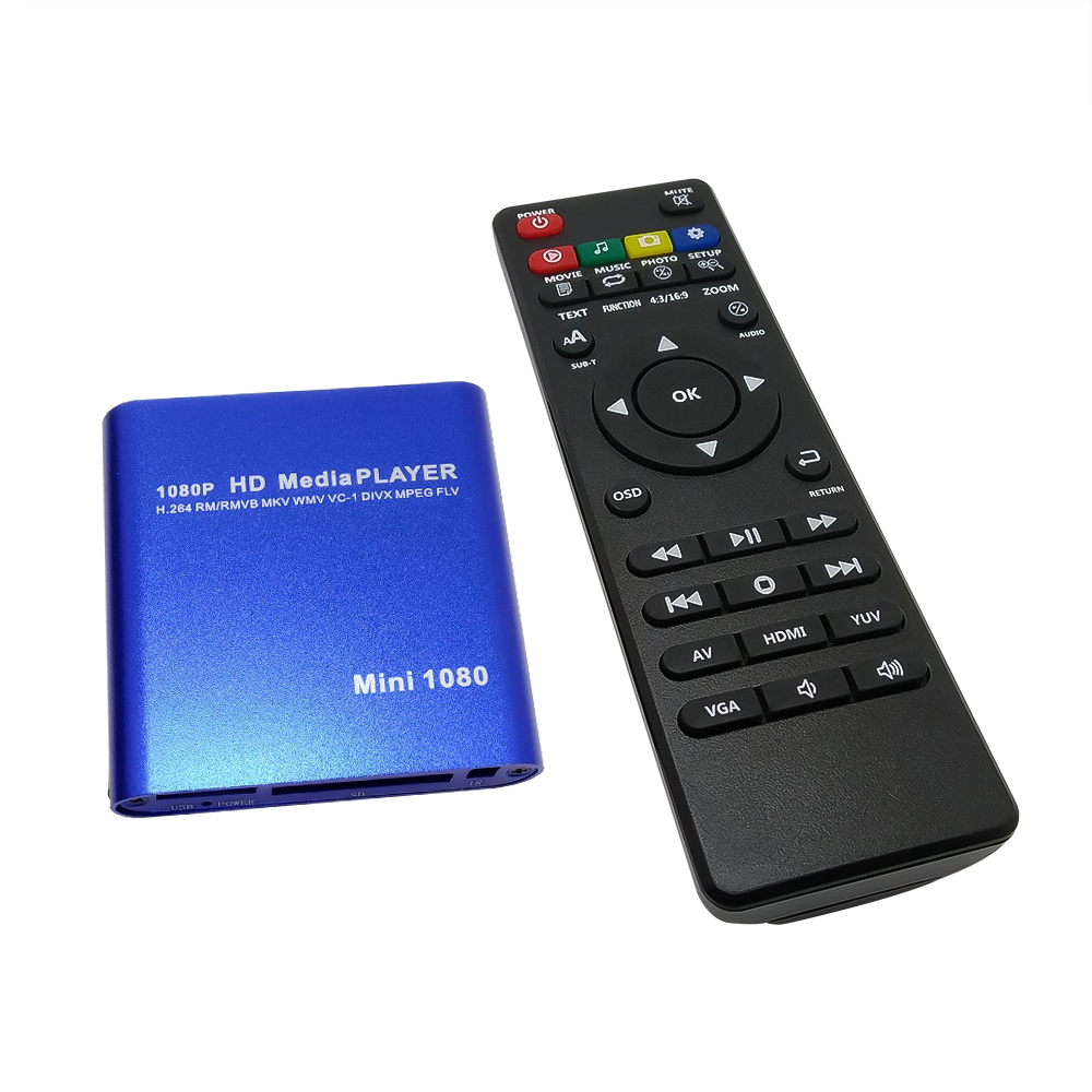 Mini HD 1080p lettore multimediale lettore pubblicitario scheda SD esterna/host USB/disco rigido lettore blu ray supporto MKV H.264 RMVB WMV