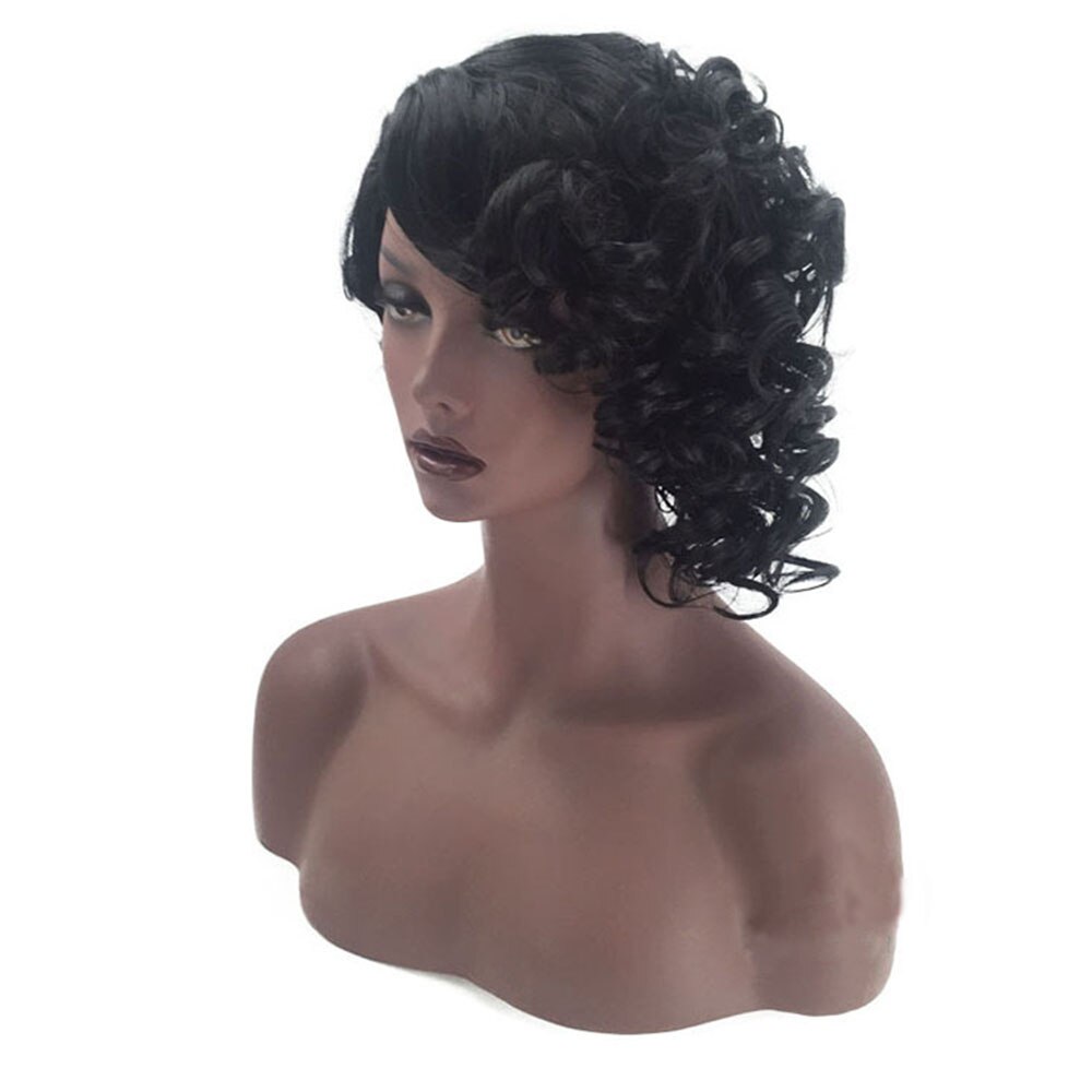 SiNuo Short Black Loose Wavy Wigs with Bangs for Woman Natural Synthetic Mechanism Perruques Heat Resistant Hair Side Part Wigs