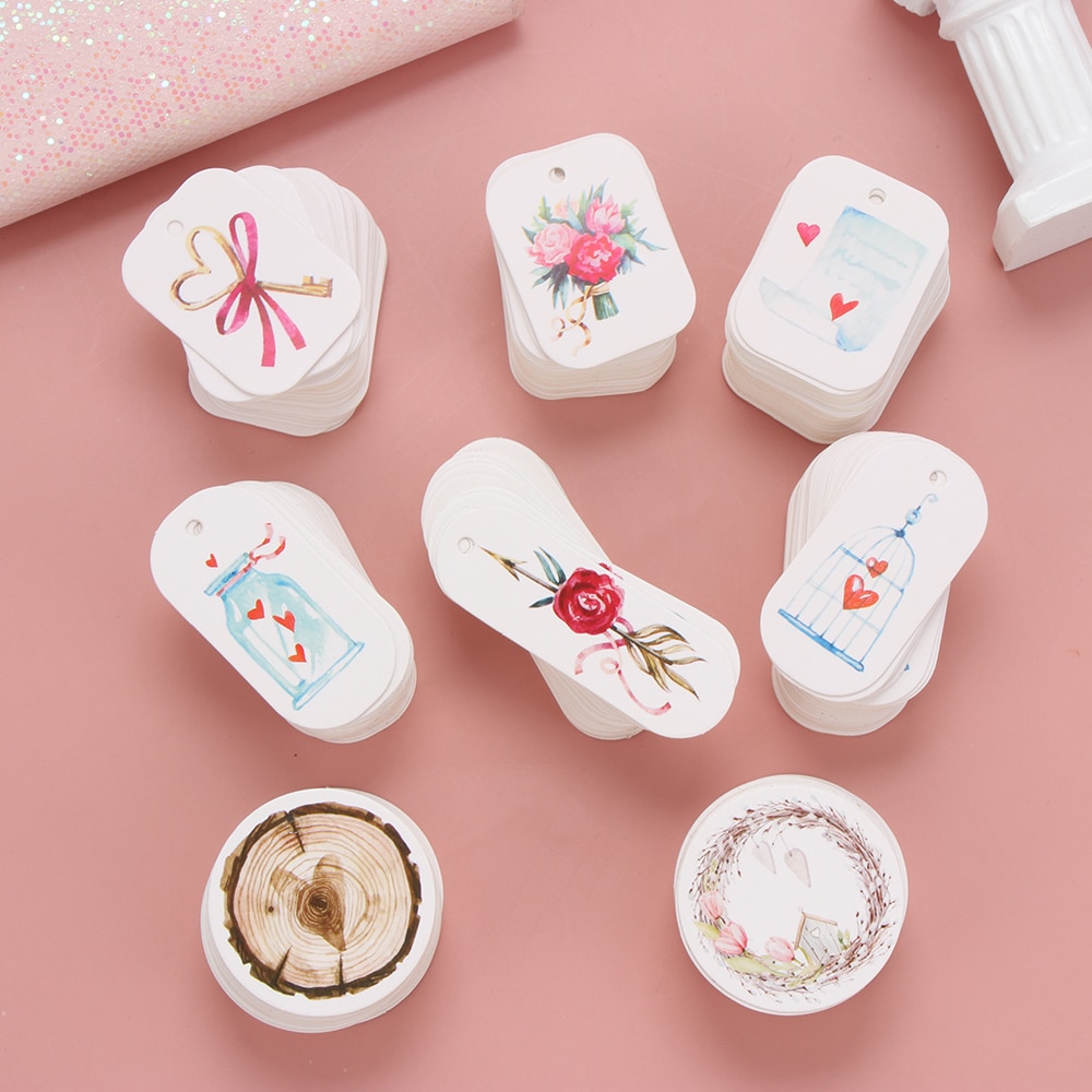 50pcs Flower Paper Tags Party Decor White Paper Hang Tags Box Round Paper Cards DIY Label Handmade Garment Tags