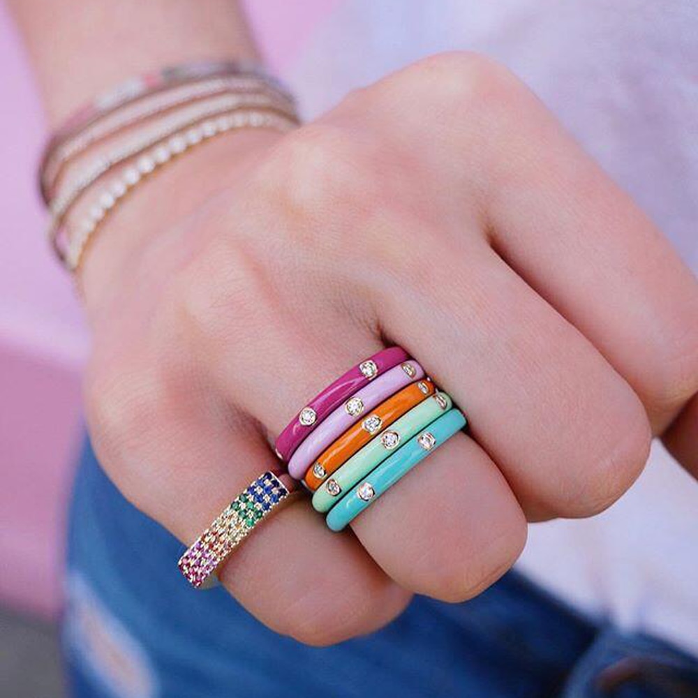 4 färger harts parringar för kvinnor män smycken pave tiny cz personlighet tjejer statement ring smycken