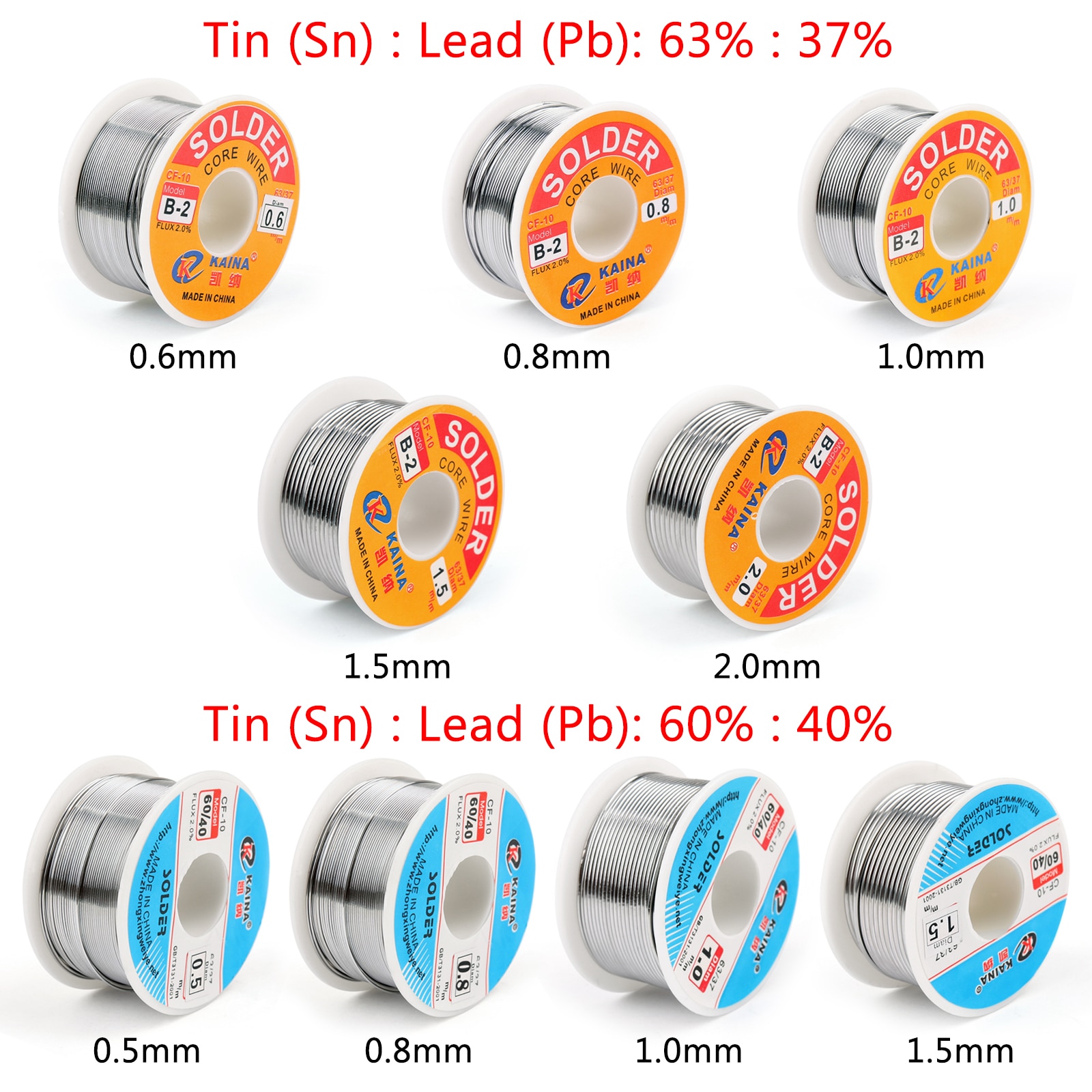 Areyourshop 100g 60/40 63/37 0.5mm / 0.8mm / 1.0mm / 1.5mm Rosin Tin Lead Solder Wire Welding with 2% Flux for Soldering