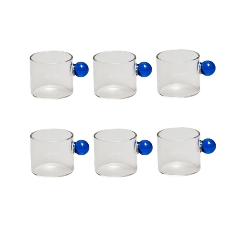 Juego de tazas de té pequeñas para café expreso, cubo de tazas de té de vidrio resistente al calor, decoración de mesa, capacidad de 110ml, 6 uds.: Azul cielo