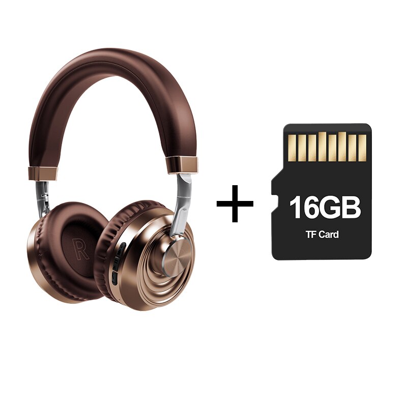 Draadloze Hoofdtelefoon Met Mic Audifonos Hifi Bluetooth 5.0 Headset Metalen Gaming Koptelefoon Sport Opvouwbare All-Inclusive Oortelefoon: Gold-VJ083 With TF