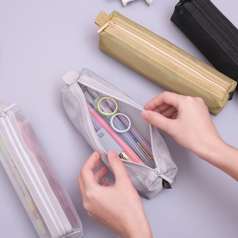 Estojo de malha transparente criativo, bolsa de lápis grande para crianças, presente para crianças