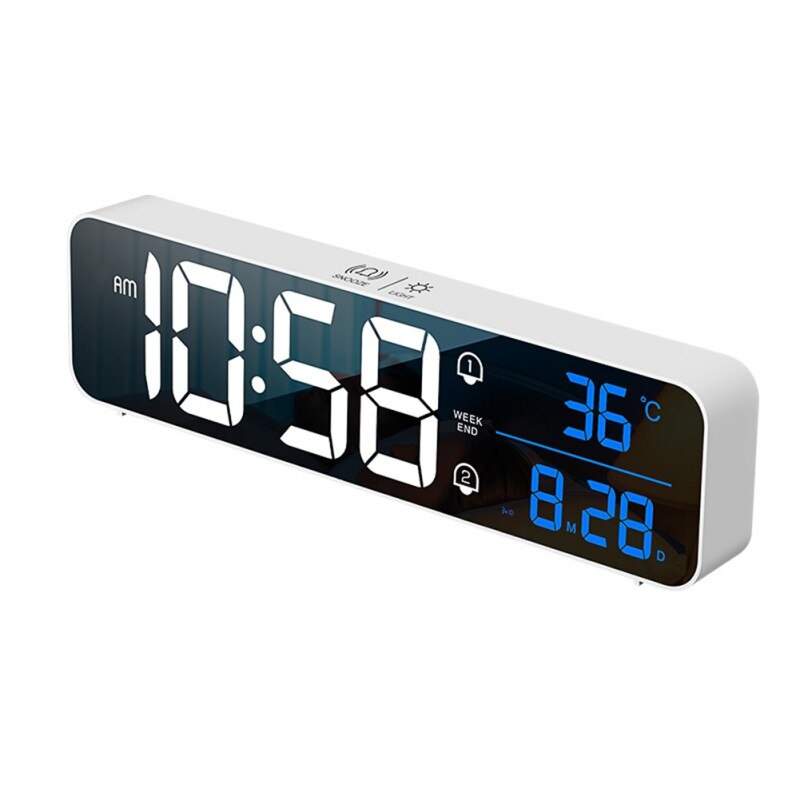 ♕S Opladen Intelligente Voice Control Digitale Elektronische Wekker Led Thuis Kalender Muur Met Snooze: white