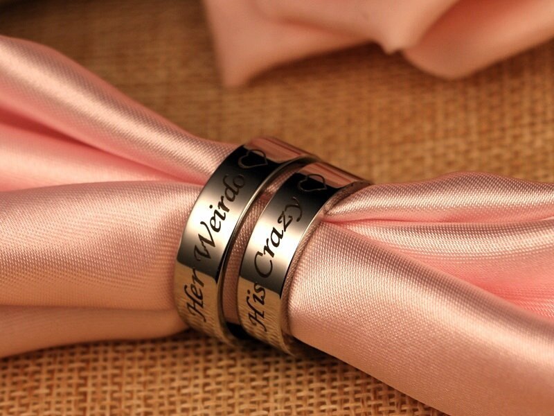 2 stks/set Zijn Crazy Haar Weirdo Ring Set Liefde Hart Paar Ringen Sieraden Titanium Staal Band Ring voor Liefhebbers beste Vriend, BFF