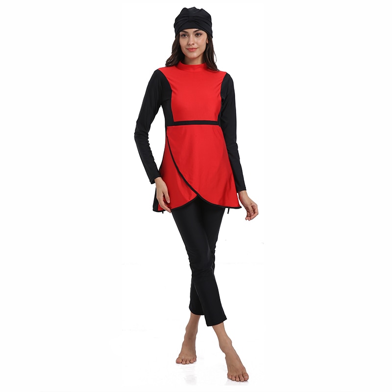 PEIFU costumi da bagno musulmani donna medio oriente islamico tradizionale Hijab copertura completa Burkinis costume da bagno rosso costume da bagno per signora 4XL