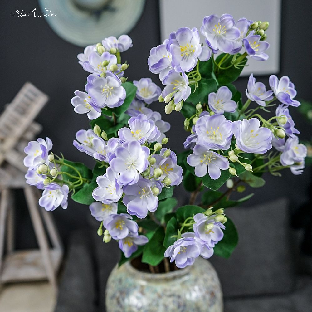 SunMade-rama de flor de Jazmín de lujo, 3 tenedores, Flores Artificiales, decoración para el hogar y la boda, decoración de otoño