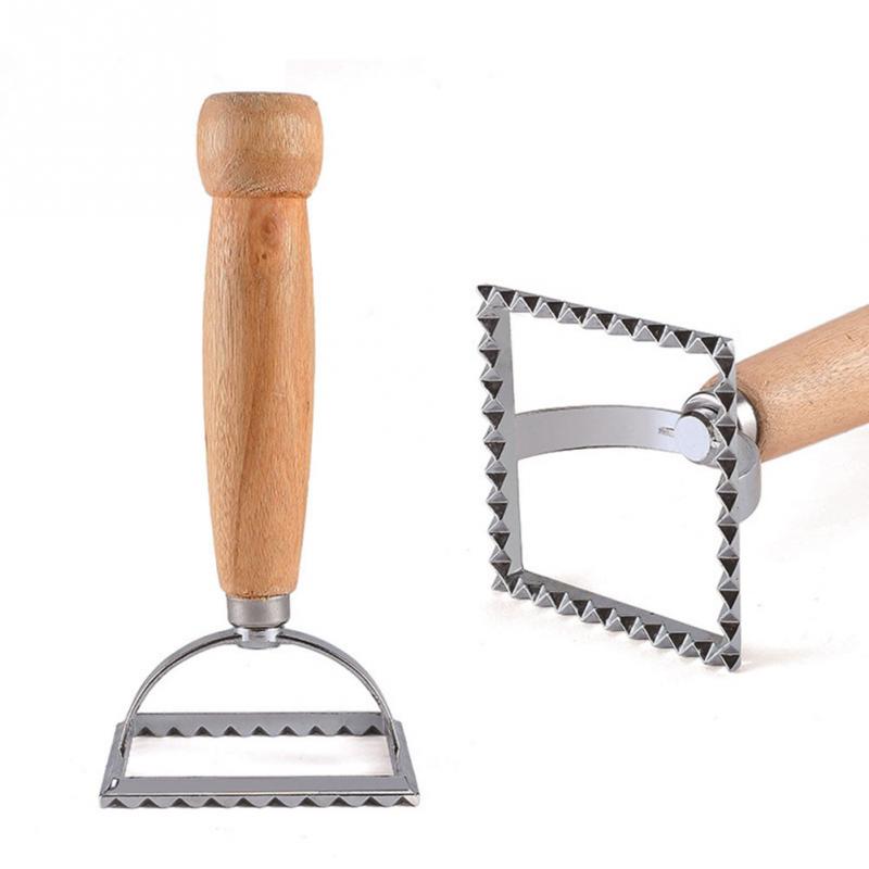 Fluted Edge Ravioli Stamp Kitchen Bakeware Tool Pastry Pasta Cutter Dumplings Maker Gadgets Square Mold Wooden Handle Durable