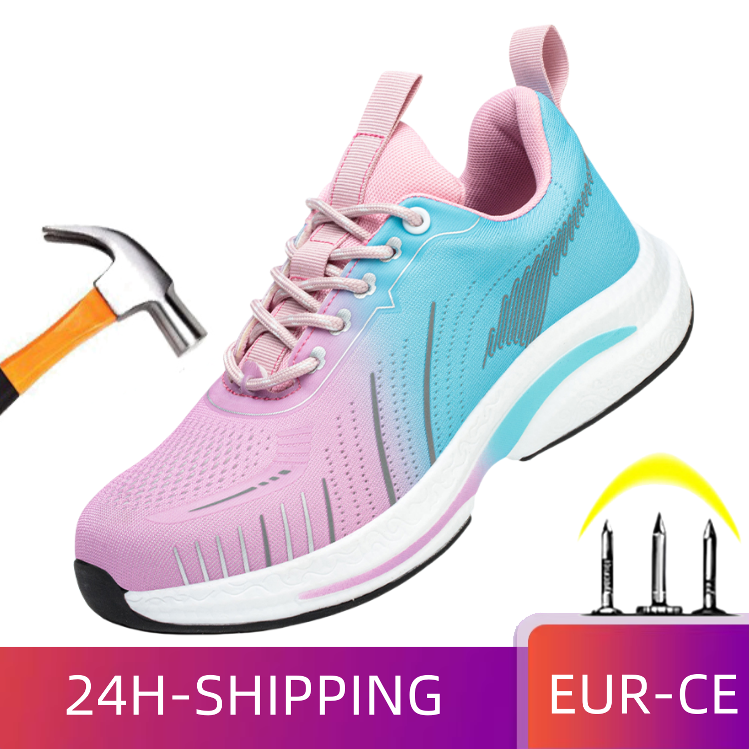 Steel Toe Safety Shoes Women, Anti-Puncture Anti-Smash Non Slip Industrial Work Boots, Lightweight CE Work Safety Shoes