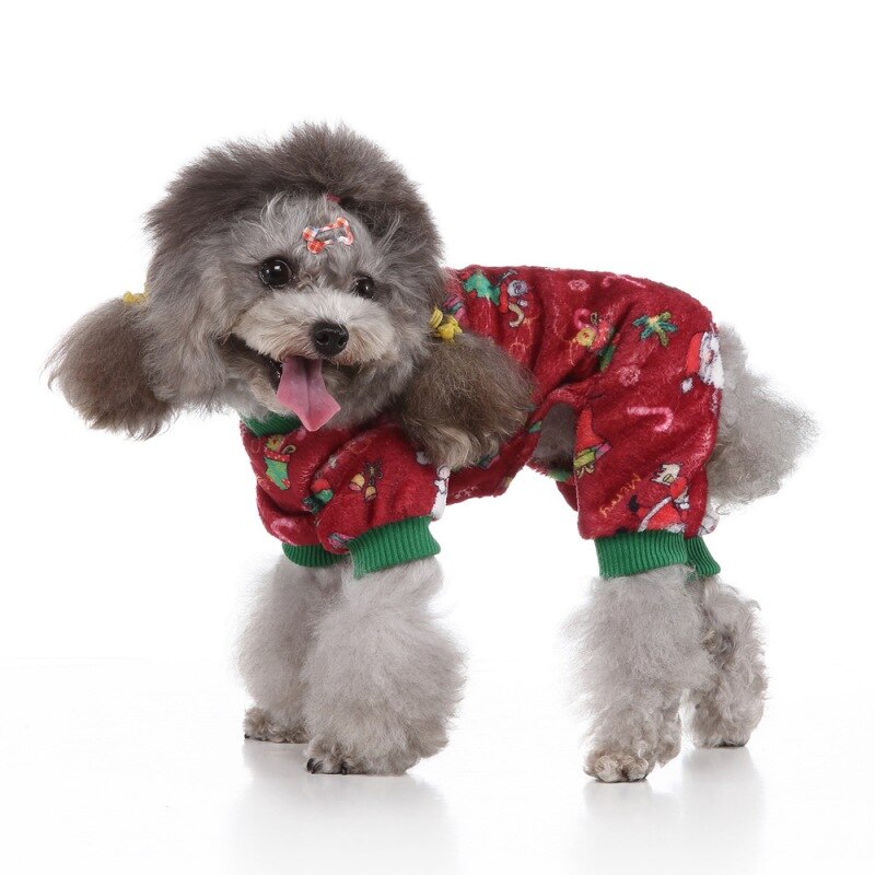 Animais de estimação roupas de natal 4-legged inverno frio padrão dos desenhos animados traje tempo cachorro quente macacão para filhote de cachorro pequeno médio cães