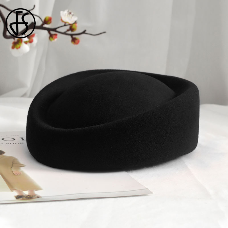 FS Women Fascinator Hat Base Red Wedding Party Church Cocktail Wool Hats Solid Fedora Hats For Bridal Chapeau Femme