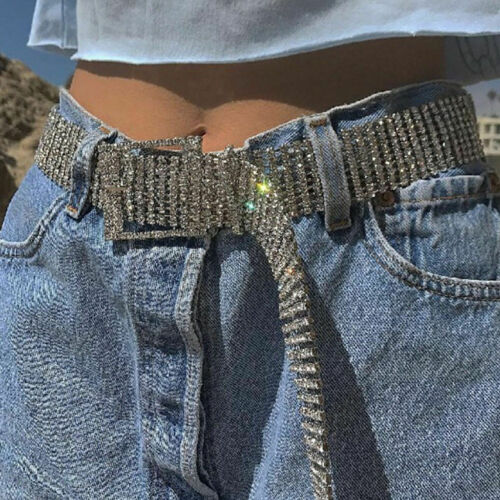 Shiny Crystal Belts Women 10 Rows Full Rhinestone Shiny Waistband Casual Party Dress Belt Waist Chain Belts