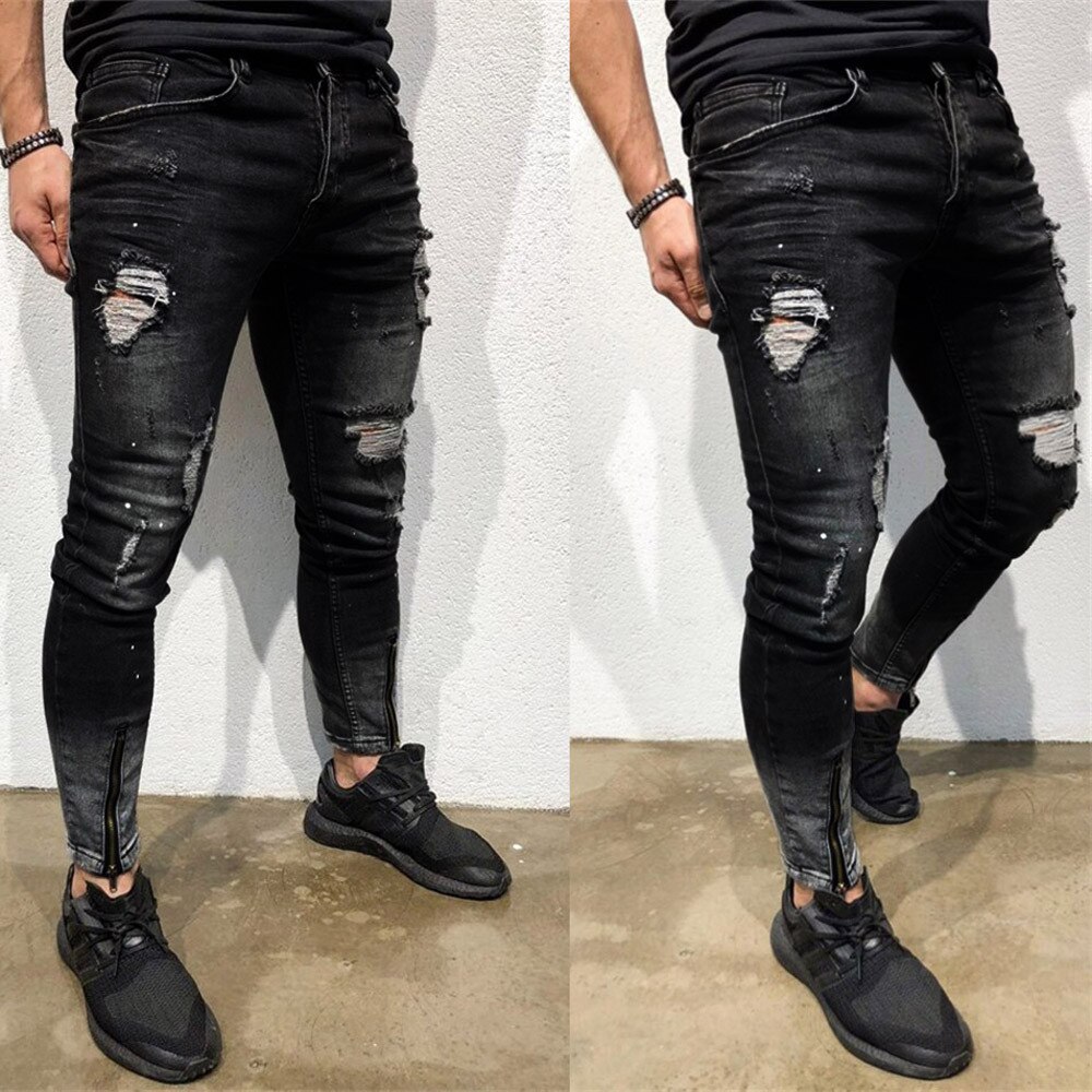 Mens Skinny Stretch Denim Broek Verontruste Ripped... – Grandado