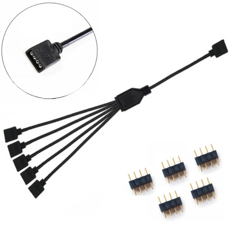 SATA 12V 4Pin RGB AURA 3 Button Controller with 5 Splitter Hub Adapter Cable for RGB Strip Lighting Fan Cooler
