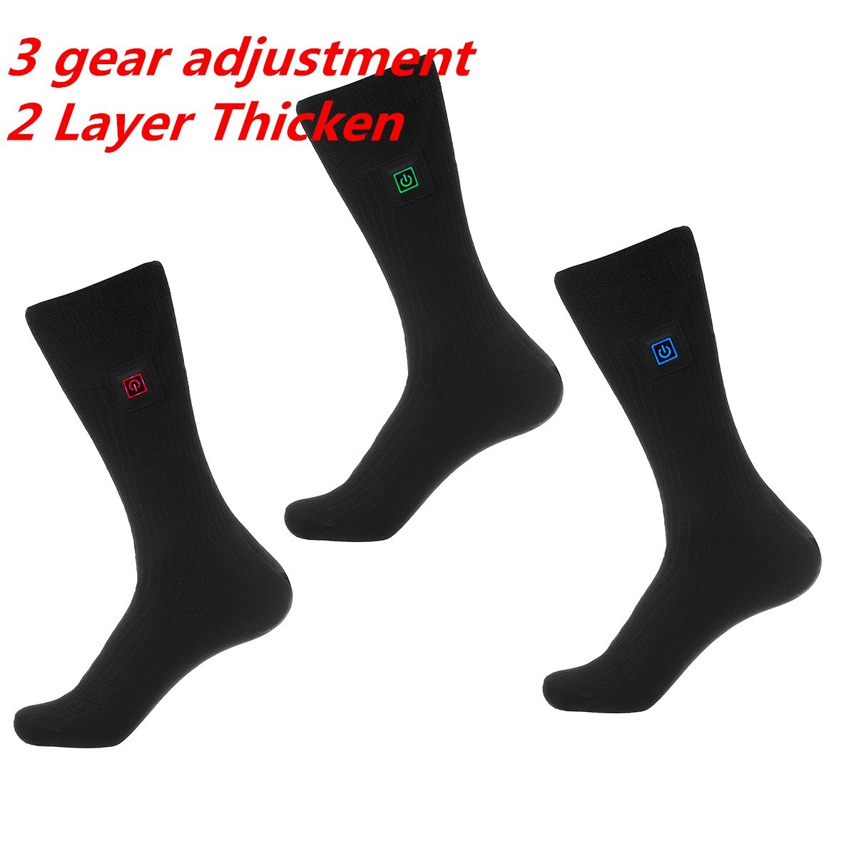 Chaussettes chauffantes électriques réglables à 3 vitesses 2 couches épaissir les chaussettes de Ski de Sport rechargeables hiver pieds plus chauds hommes femmes cyclisme Sport