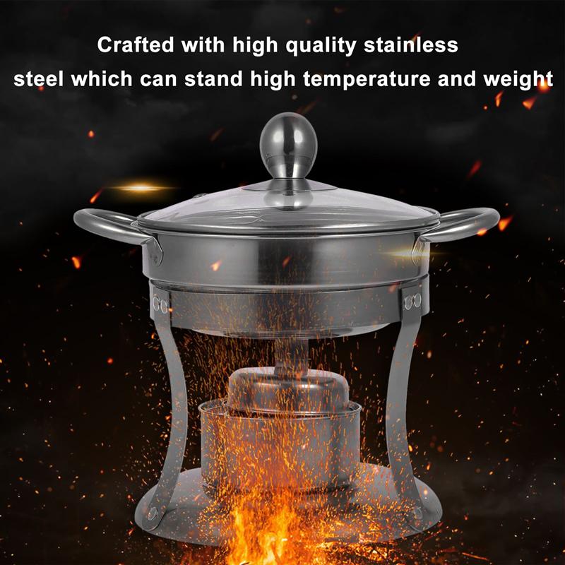 1 Set Stainless Steel Pot Stove Portable Alcohol Stove Stainless Steel Self-Service Pot Stove For Home Outdoor Travel