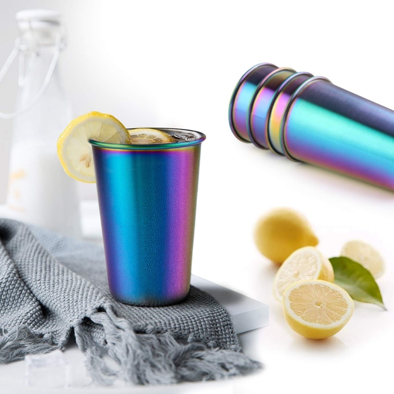 Regnbue fest kop rustfrit stål kop 16oz 5 stk drikkeglas øl krus