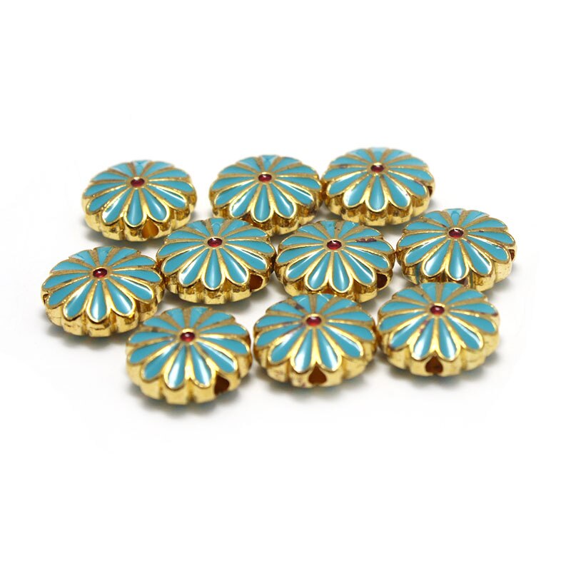 10Pcs Shiny Olie Enamel Bloem Bedels Kralen Accessoires Metalen Spacer Kralen Voor Sieraden Maken Diy Ketting Armband Craft: sky blue