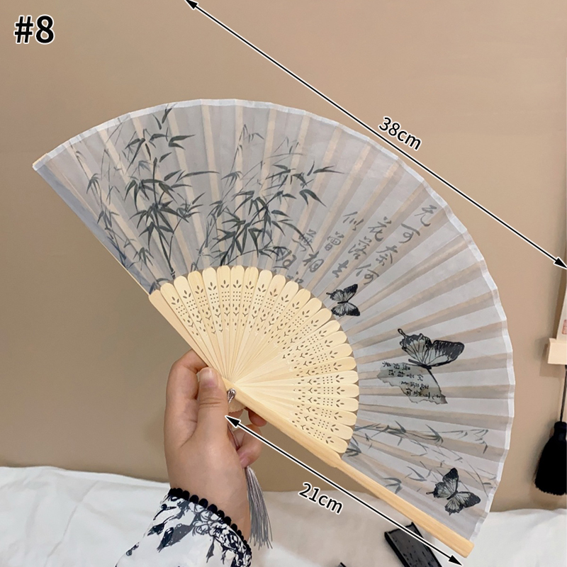 Bamboe opvouwbare ventilator met kwastjes Retro doek Art Craft Fan Chinese stijl Party Dancing Hand Fans Draagbare decoratieve ventilator: Dark Gray