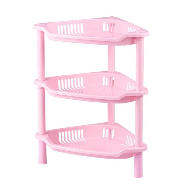 3/4 Layer Assemble Plastic Kitchen Storage Rack Bathroom Organizer Shelf Square Triangle Corner Holder Shelf Stackable: Pink B