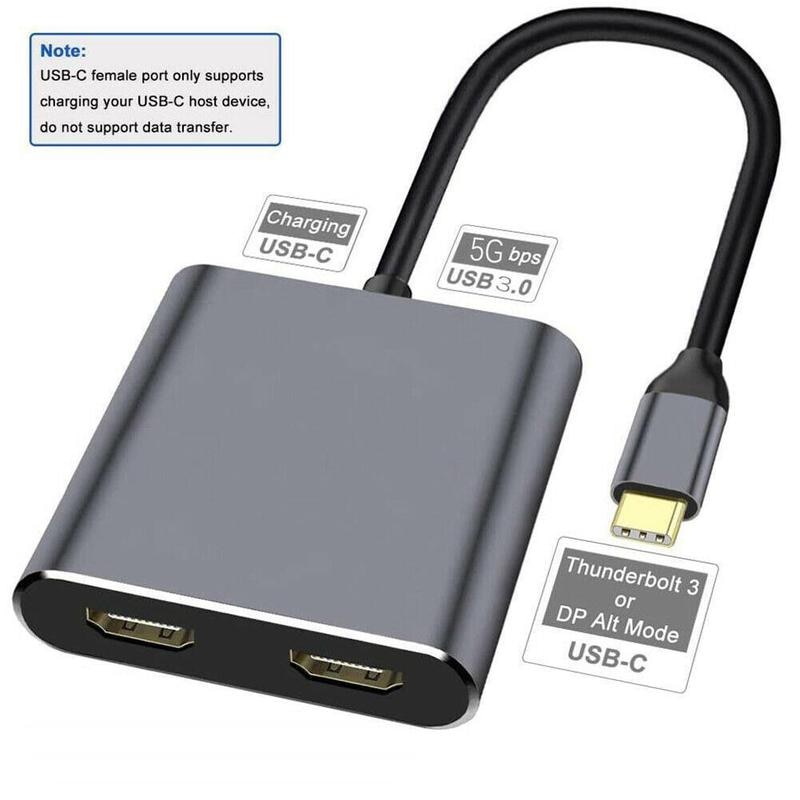 Concentrador de red USB tipo C a HDMI Dual 4K, compatible con USB 3,0 PD, adaptador de USB-C de carga de doble pantalla, compatible con puerto de estación de acoplamiento para MacBook