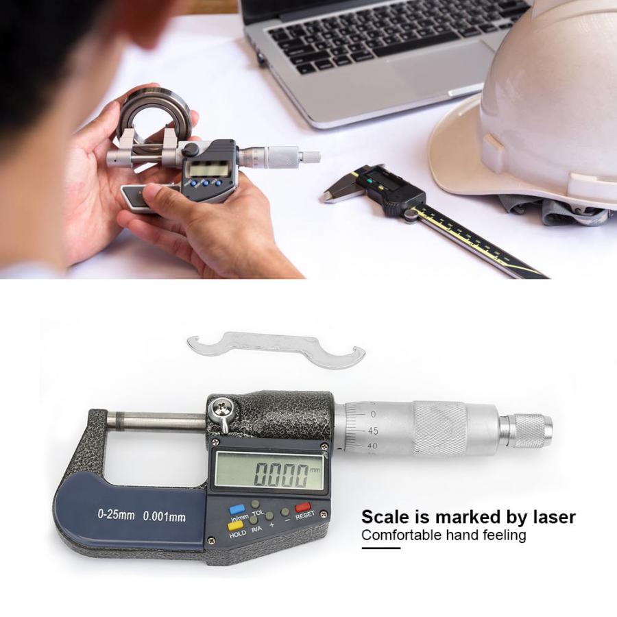 Measure Tool 0-25mm Electronic Digital Micrometer 0.001mm Thickness Gauge and Wrench Set Thickness Micrometer