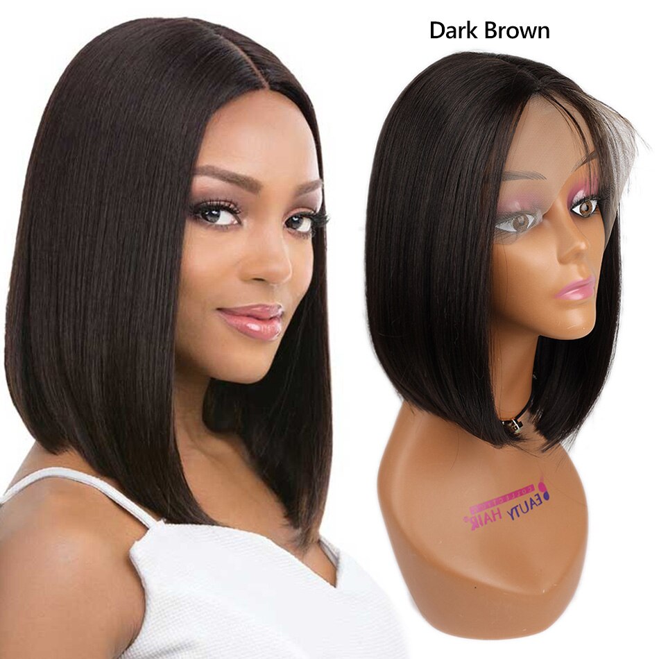 14'' Bob Straight Lace Front Wigs Glueless Lace Wig Synthetic Heat Resistant Fiber Dark Brown Hair Wig With Baby Hair For Women: Default Title
