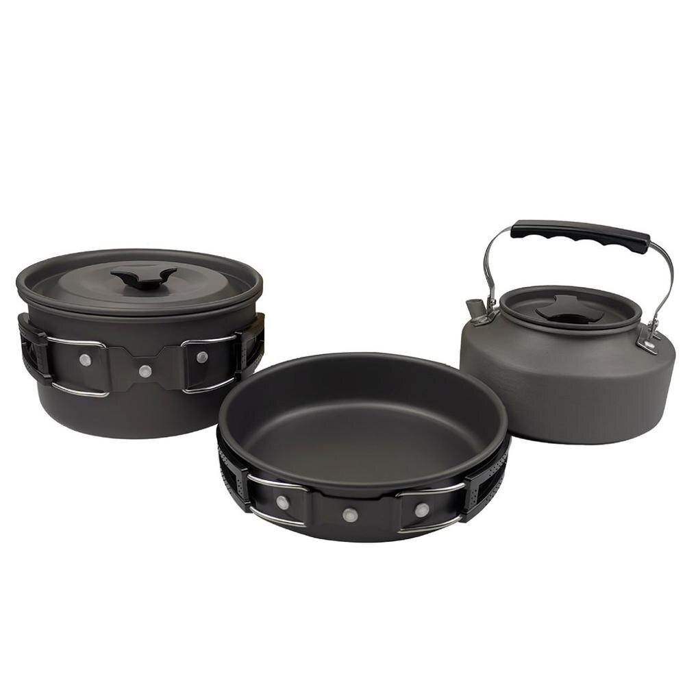 Camping Kookgerei Kit Outdoor Aluminium Koken Set Waterkoker Pan Pot Reizen Wandelen Picknick Bbq Servies Apparatuur: Black